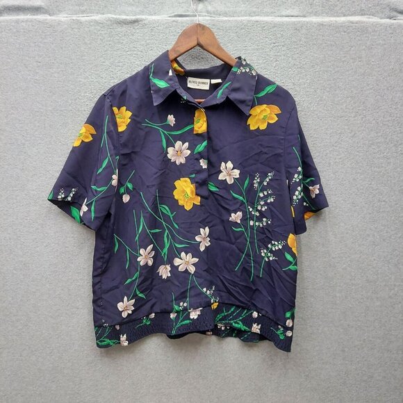 Alfred Dunner Womens Floral Short-Sleeve Collared Blouse Size 14 100% Polyester - Picture 1 of 3